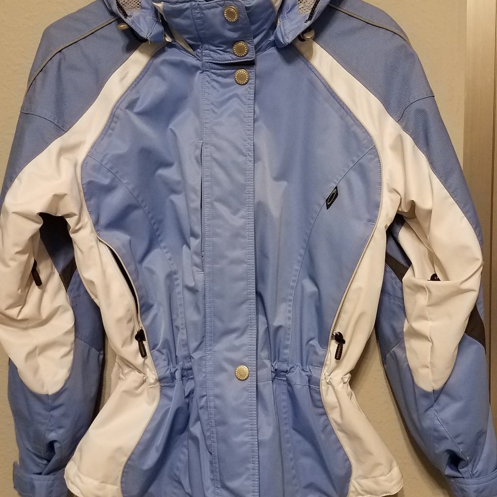 Powder Blue Ski Jacket/beanie, headband, & neckie